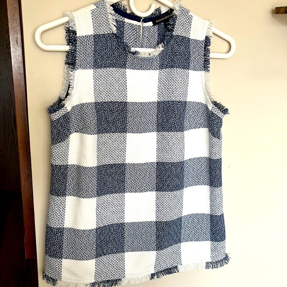 Navy blue and white checkered Banana Republic tank!